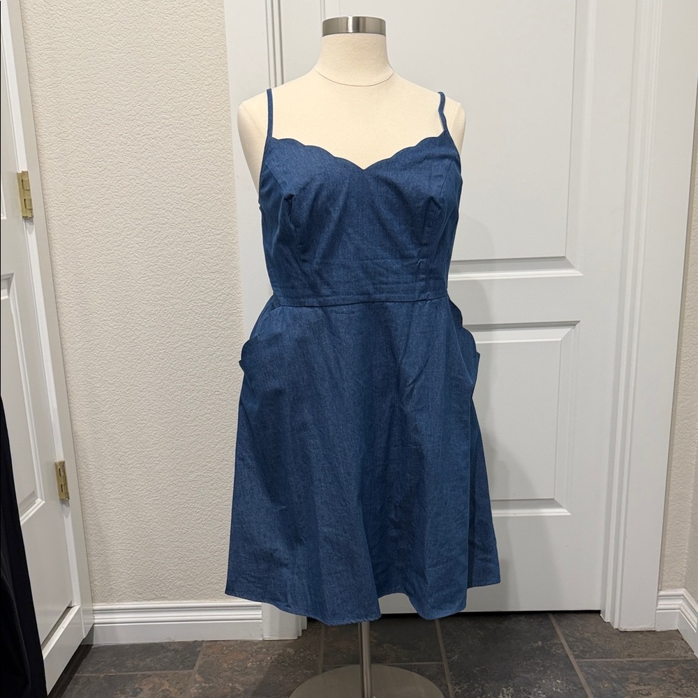 Market & Spruce Blue Denim Scalloped Mini Dress